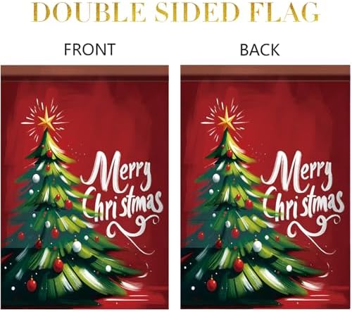 12 x 18 Inch Christmas Garden Flag Christmas Tree Yard Banner with Star and Ornaments Double Sided Outdoor Holiday Decoration Winter Seasonal Welcome Sign for Patio Lawn Home Party Decor