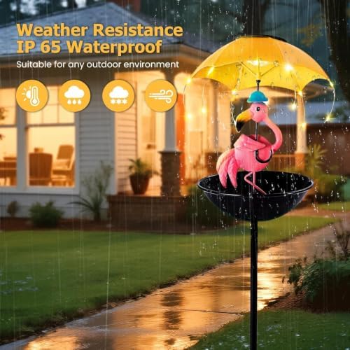 Solar Bird Feeders for Outdoors, Flamingo Garden Decor with LED Light