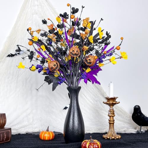6-Pack Halloween Floral Picks 17" Jack-o'-Lanterns and 3-Color Berry