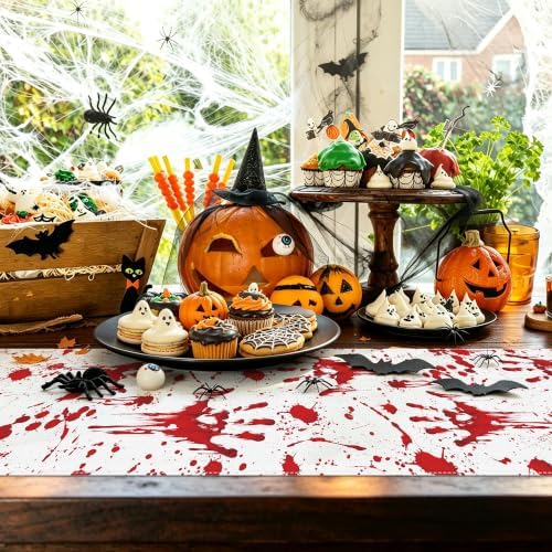 14 × 84" Halloween Table Runner, Blood Handprint Horrifying Halloween Decor