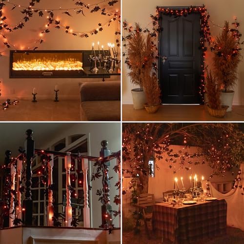 66ft Handmade 200 LED Halloween Garland,Artificial Maple Leaves String Lights Decor for Thanksgiving Fall Garland Decor lighted garland for Firepalce Winter Holiday Indoor Outdoor Room Autumn Harvest