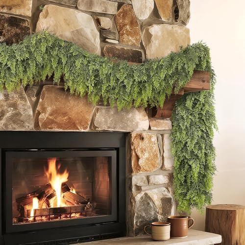Lifelike Touch Artificial Cedar Garland for Christmas Decor(9 FT,2 PCS)