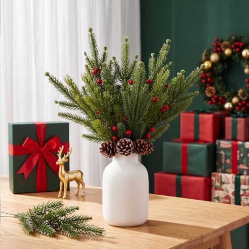 Yunlly 40 Pcs Christmas Artificial Pine Needle Branches, Classic