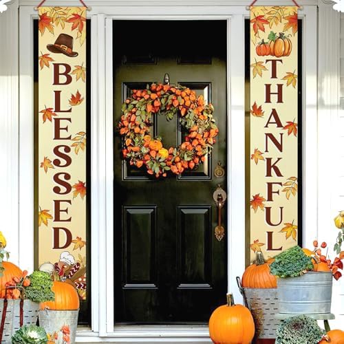 Thanksgiving Blessed Thankful Porch Banner Sign, Fall Harvest