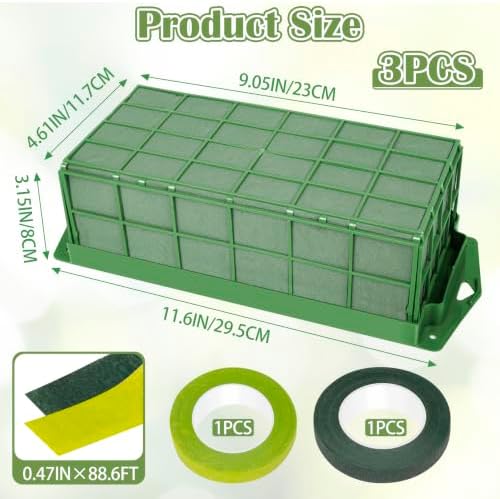 3PCS Floral Foam Cage, Flower Cage Holder, Dry and Wet Rectangle Flower Arrangement, Hangable Green Blocks Floral Foam Cages for Artificial Flesh Flower Wedding Holiday, Home, Garden Party Decoration