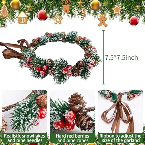MEMOVAN Christmas Flower Crown Christmas Red Berry Stems Spray Pine Cone Holly Stem Hair Wreath Floral Headpiece Halo Headband Winter Holiday Tiara for Women Girl Xmas Holiday Decoration