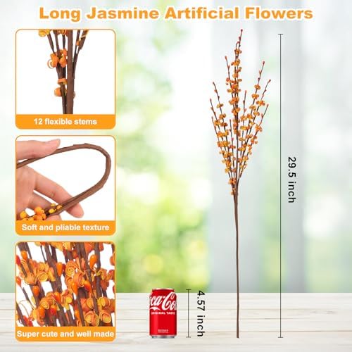 10Pcs 29.5" Artificial Jasmine Flowers Stem for Vase DIY Wreath Decor