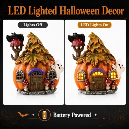 Led Light Up Pumpkin Houses, Halloween Fairy Garden Decor