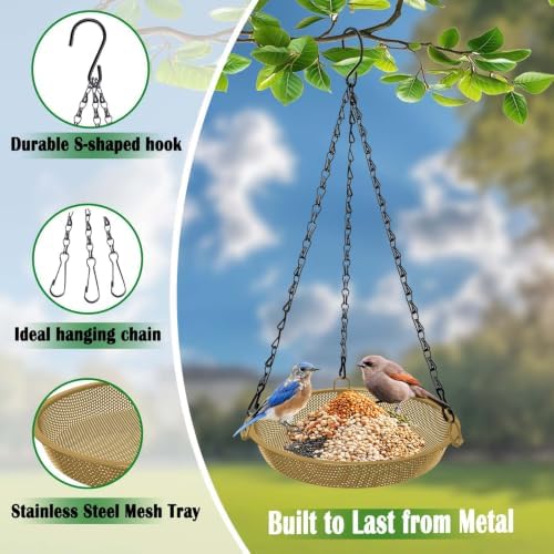 Hanging Platform Bird Feeder, 9 in, Matte Gold