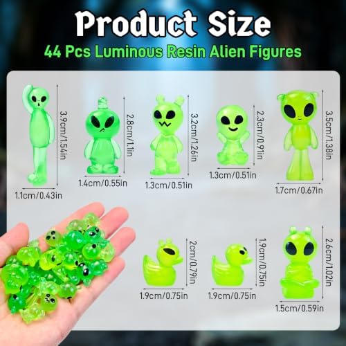 44 Pcs Luminous Mini Resin Alien Figures Miniature Figurines