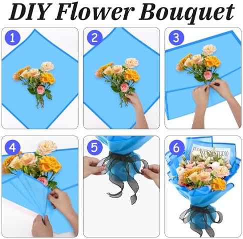 Rumvan Flower Wrapping Paper, 20 Sheets, Waterproof, Floral Bouquet Design, for Wedding, Birthday Gift, DIY Florist Supplies (Translucent white) (Royal Blue, 20 Sheets)