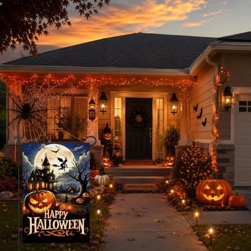 BlissYard Happy Halloween Haunted House Garden Flag 12 x 18 Inch