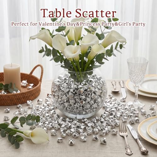160-Piece Silver Finish Acrylic Fake Ice Rocks, Vase Filler for Table Decor