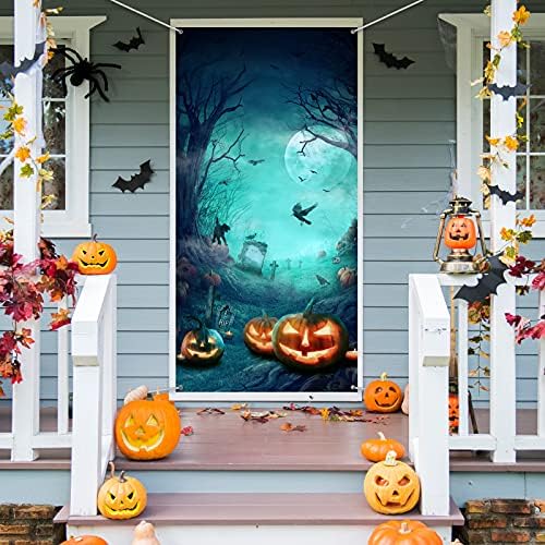 Tatuo Halloween Door Cover Cemetery Moon Dead Tree, 70.87 x 35.43 Inch