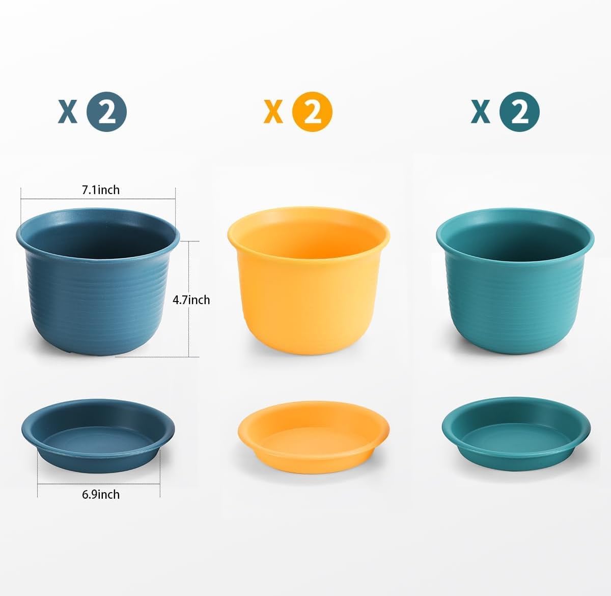 7 inch Plant Pots, 6 Pack Flower Pots,Planters for Indoor Outdoor Plants, Planters with Drainage Hole and Tray
