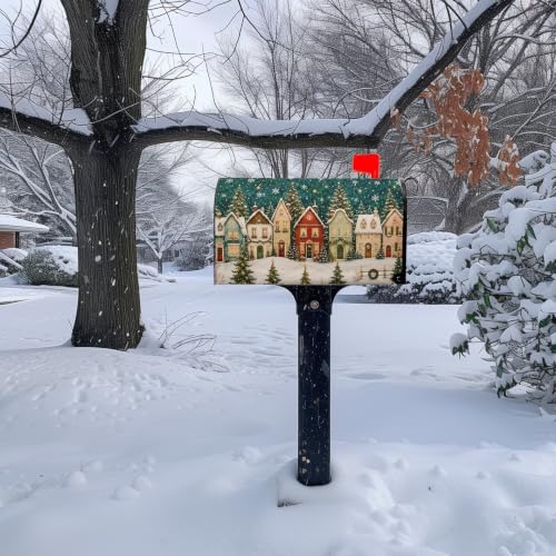 Christmas Mailbox Covers Magnetic 21 x 18 Inch Xmas Tree Holiday Mailbox Cover Snowy Scene Winter Post Box Wraps Standard Size for Garden Outdoor Decor