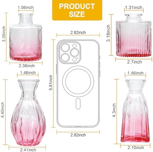 Glass Bud Vases Set of 4, Small Pink Flower Vases for Wedding Centerpieces