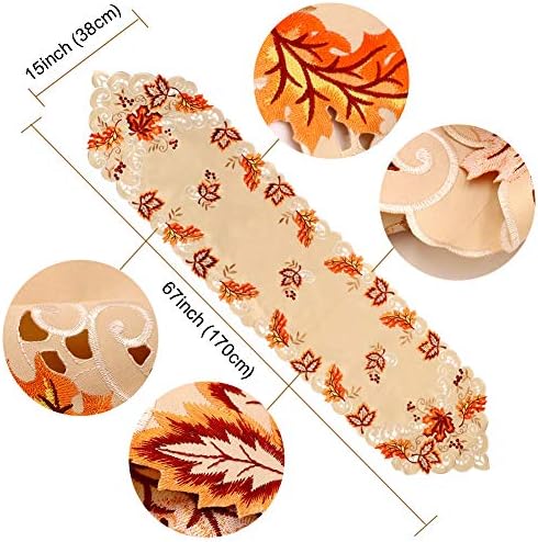 Embroidered Fall Table Runner 15x67In, Maple Leaf Thanksgiving Table Runner
