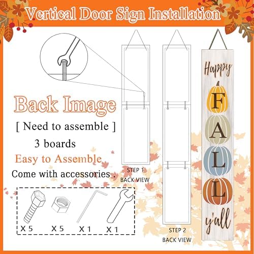 Happy Fall Y'all Porch Sign 47" Autumn Pumpkin Front Door Welcome Sign Vertical Standing Wooden Sign For Garden Home Yard Farmhouse Thanksgiving Decor
