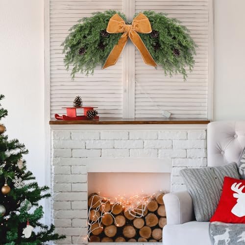 Suncalla 2 Pack 31.5" Christmas Swag Decoration, Cedar, Khaki