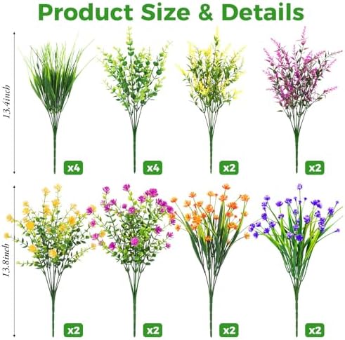 20 Bundles Artificial Plastic Flowers for Outdoors, Mixed Color