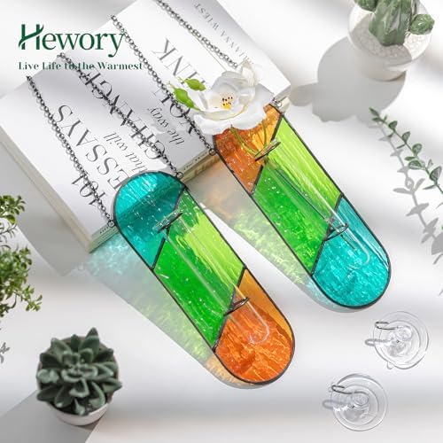 Hewory Stained Glass Window Hanging: 2PCS Propagation Stations Orange&Green