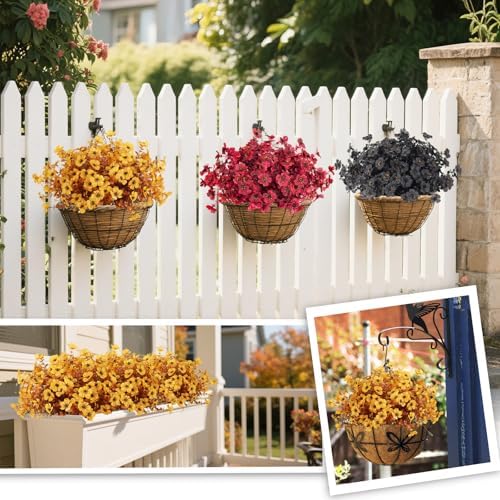 RECUTMS 12 Bundles Faux Mums Fake Fall Flowers Artificial Outdoor Plants