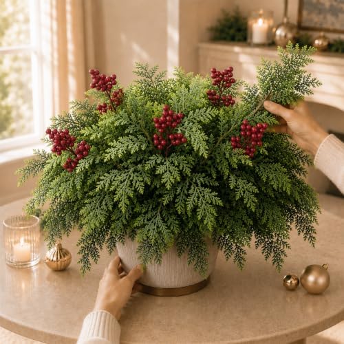 Artificial Cedar Branches, 18 Inch Real Touch Christmas Greenery Pine Picks