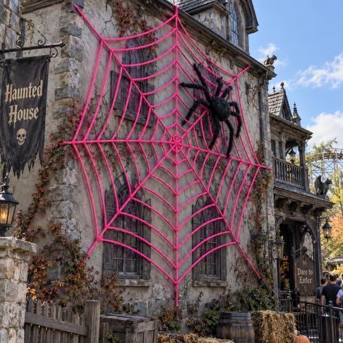 16.4 Ft Halloween Pink Spider Web Decoration, Cute Cobweb Wall Decor