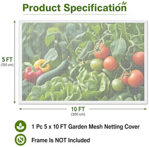 RAINFLOW Garden Netting 10 x 5 FT - 60 Mesh Plant Cover for Raised Beds