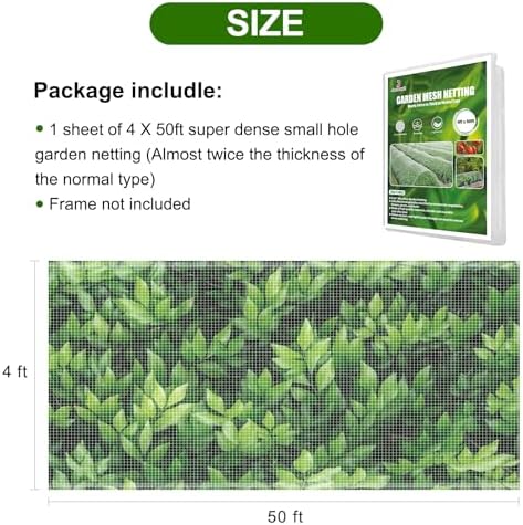 Jevrench 4 x 50 ft Garden Netting Row Cover, Ultra Fine Mesh for Plants