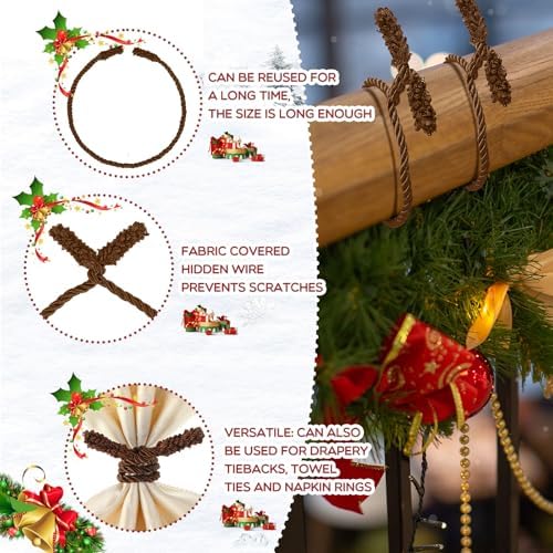 Zhengmy 50 Pcs 20 Inches Christmas Garland Ties Christmas Decorative Twist Ties for Banister Reusable and Flexible Twist for Xmas Home Decorations Holiday Craft Wrapping (Brown)