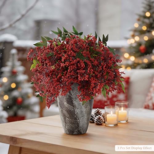 1 Pcs Artificial Berry Stem 36" Realistic Flowers Picks Branches Faux Stem Spray DIY for Holiday Seasonal Farmhouse Mantel DIY Home Decorations (Burgundy)
