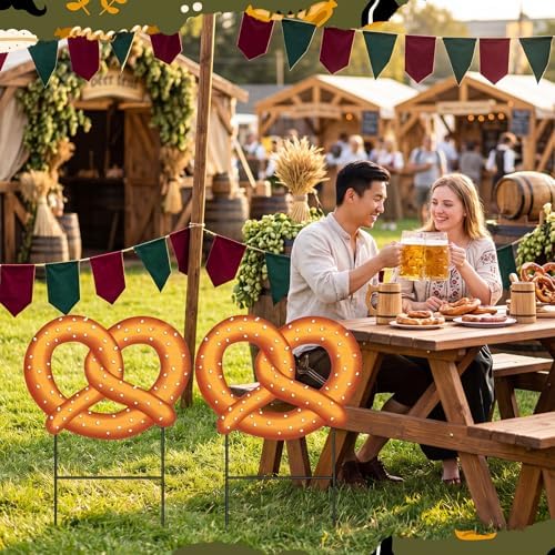 Amyhill 2 Pcs Oktoberfest Decorations Pretzel Yard Sign Stakes, 25 Inch