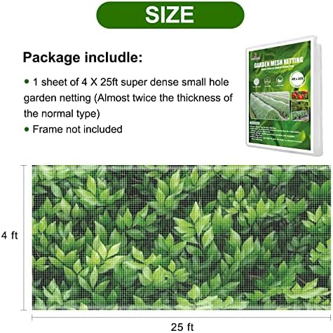 Jevrench 4 x 25 ft Garden Netting Row Cover, Ultra Fine Mesh for Plants