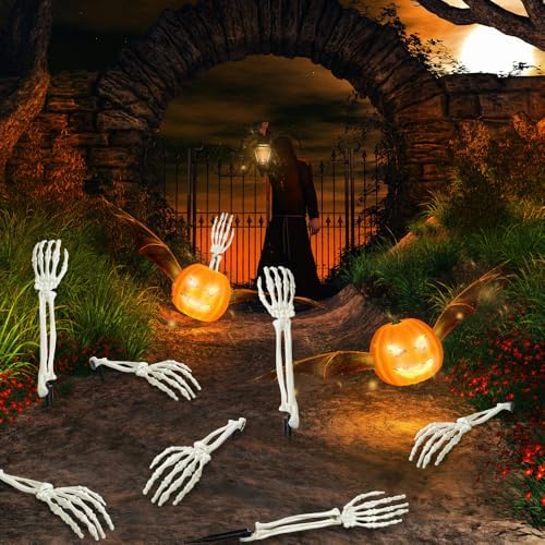 DIYDEC 10 PCS Halloween Skeleton Arm Decor White Hands Stakes for Outdoor