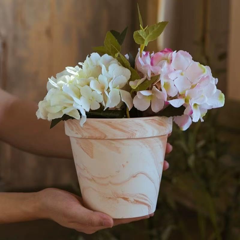 Random Mood Macchiato Terracotta Plant Pots – Handmade 6-Inch Clay Ceramic Flower Pots with Drainage Holes, Set of 3 –