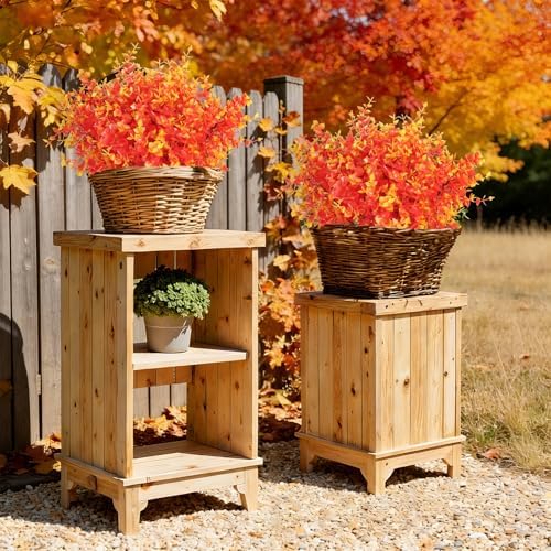 RECUTMS Artificial Faux Fall Mums Plants Fake Outdoor Flowers,Autumn Decor