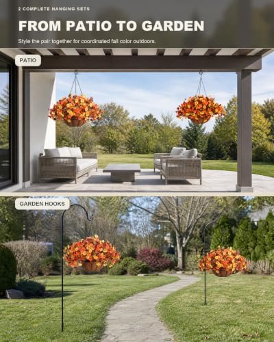Fall Hanging Baskets with Artificial Flowers,2 Sets Realistic Colors