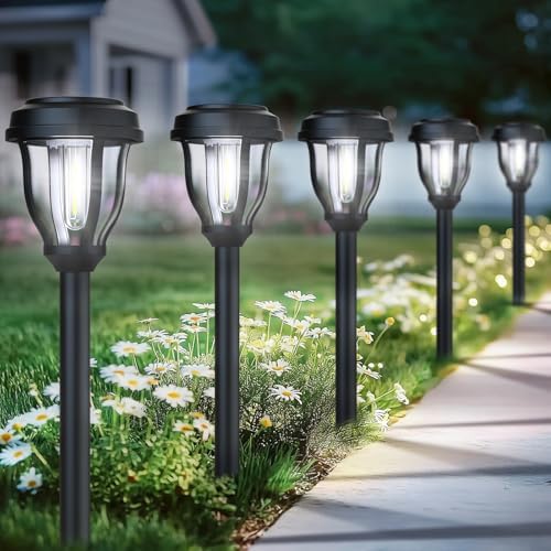 DERAYSION 12 Pack Solar Lights Outdoor, Waterproof LED Solar Pathway Lights