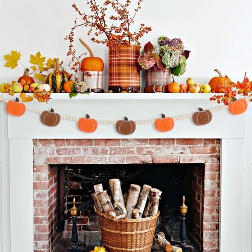 DAZONGE Fall Decor Felt Pumpkin Beads Garland for Fall Home Decorations