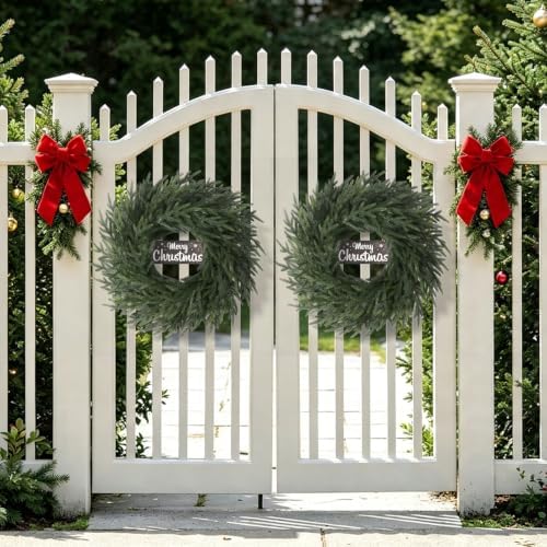 26" Christmas Norfolk Pine Wreath for Front Door (2, Wreath with Sign)