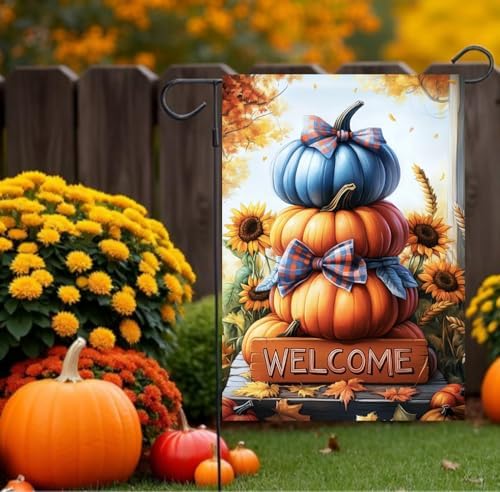 Fall Pumpkin Welcome Garden Flags 12x18 Double Sided Outside Decor