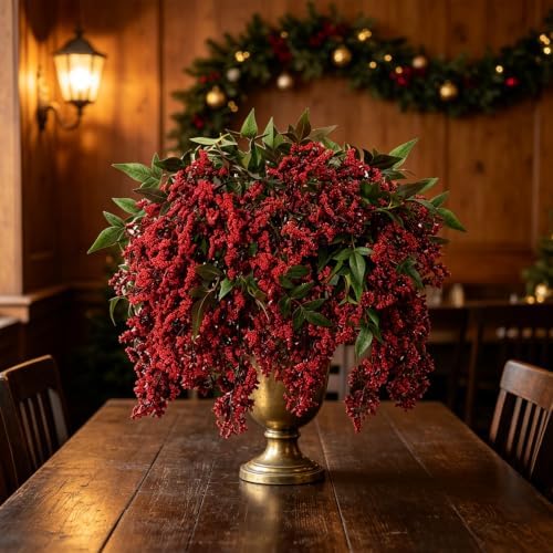 43 Inch Artificial Nandina Berry Stems for Christmas Realistic Floral Picks