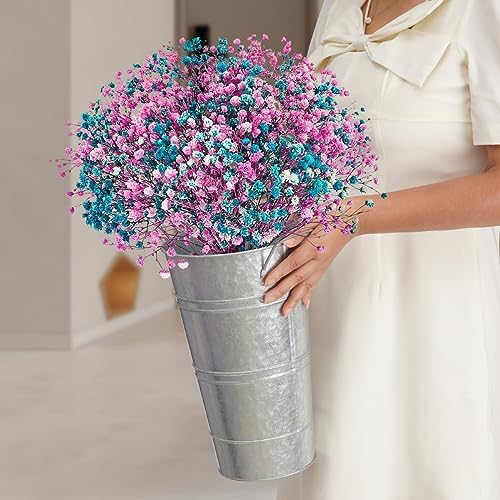 Notakia 8 Pcs 12 Inch Large Galvanized Metal Vases Farmhouse French Flower Bucket Vases for Cut Flowers for Home Decor and Wedding Table Centerpiece Decorations (Large Silver)