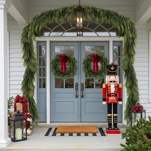 N&T NIETING 2 PCS Christmas Garland Norfolk Pine Garland Real Touch Faux Christmas Greenery Xmas Garland for Mantle, Table Holiday Winter Indoor Outdoor Christmas Decorations (9 FT)