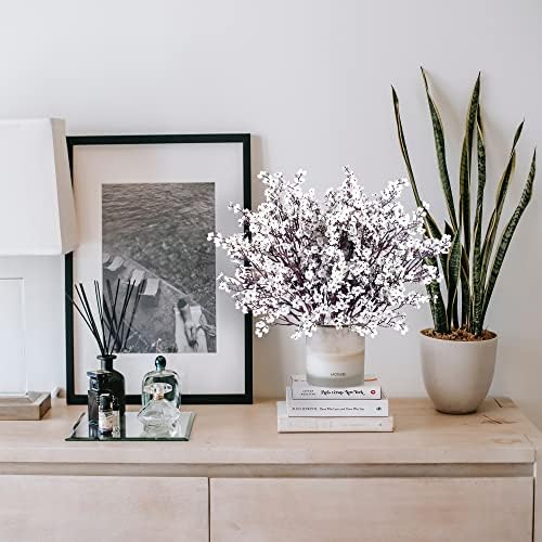 Sggvecsy 10 Pcs Babys Breath Artificial Flowers Gypsophila Bouquets Bulk Real Touch Fake Silk Flowers for Home Wedding DIY Floral Arrangement Kitchen Table Centerpiece Festival Decoration (White)