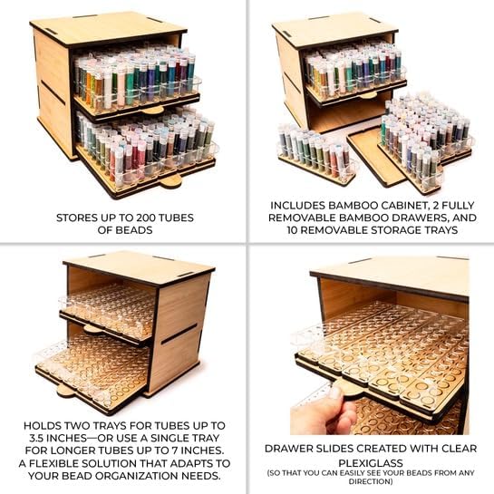 Bamboo Bead Cabinet – Bead Storage Organizer for Delica & Seed Bead Tubes – 60-Slot Wooden Rack for Jewelry Making &