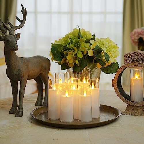 Homemory Pure White Acrylic Flameless Candles, LED Candles, Battery Operated Candles with Remote Control and Timer, Fake Electric Candle, Wedding, Home Decor, Set of 9