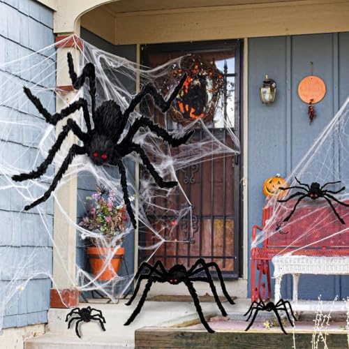Giant Spider 6.6 Ft + 0.98 Ft*2, Halloween Decorations 78" Fake Halloween Decor Spiders Large, Furry Spiders for Outdoor Indoor Yard Home Costumes Party House Décor, 3 Packs